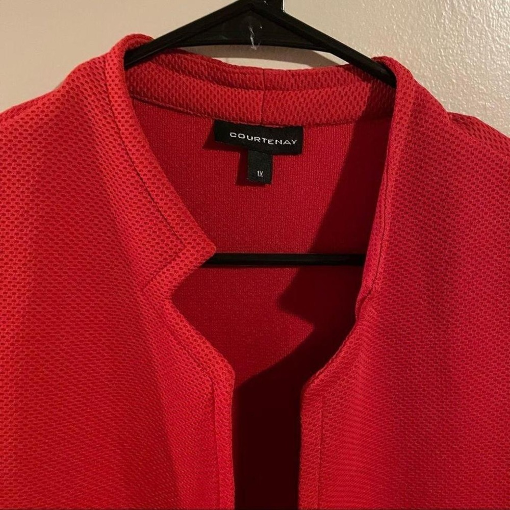 Courtenay Red Open Front 3/4 Sleeve Pockets Textured Blazer Jacket - Picture 4 of 8